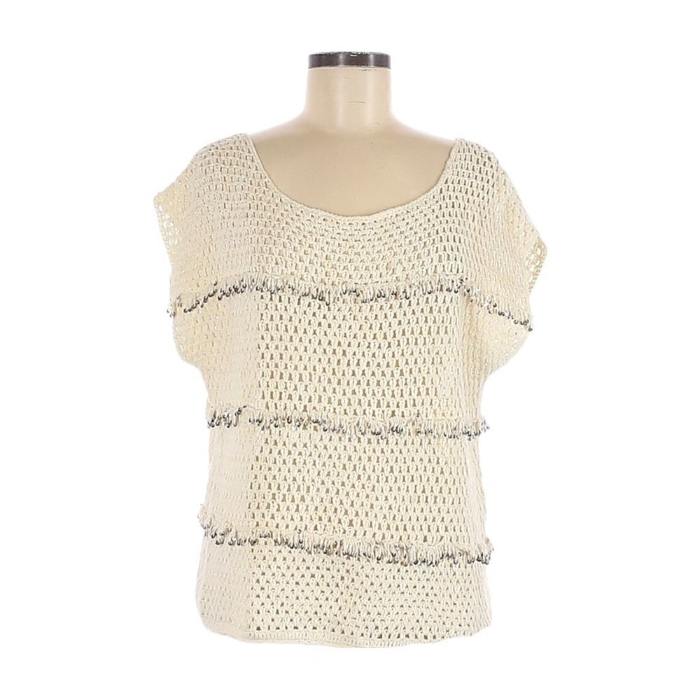 Joie Jacinte Sequin Embellished Crochet 100% Cotton Knit Top Size XS